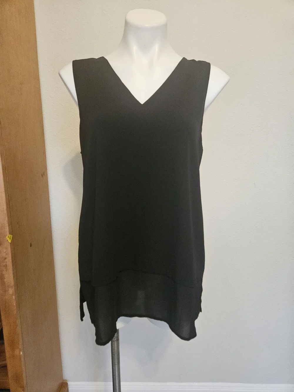 Michael Kors Sleeveless V-Neck Black Chiffon Layered Tank Top
